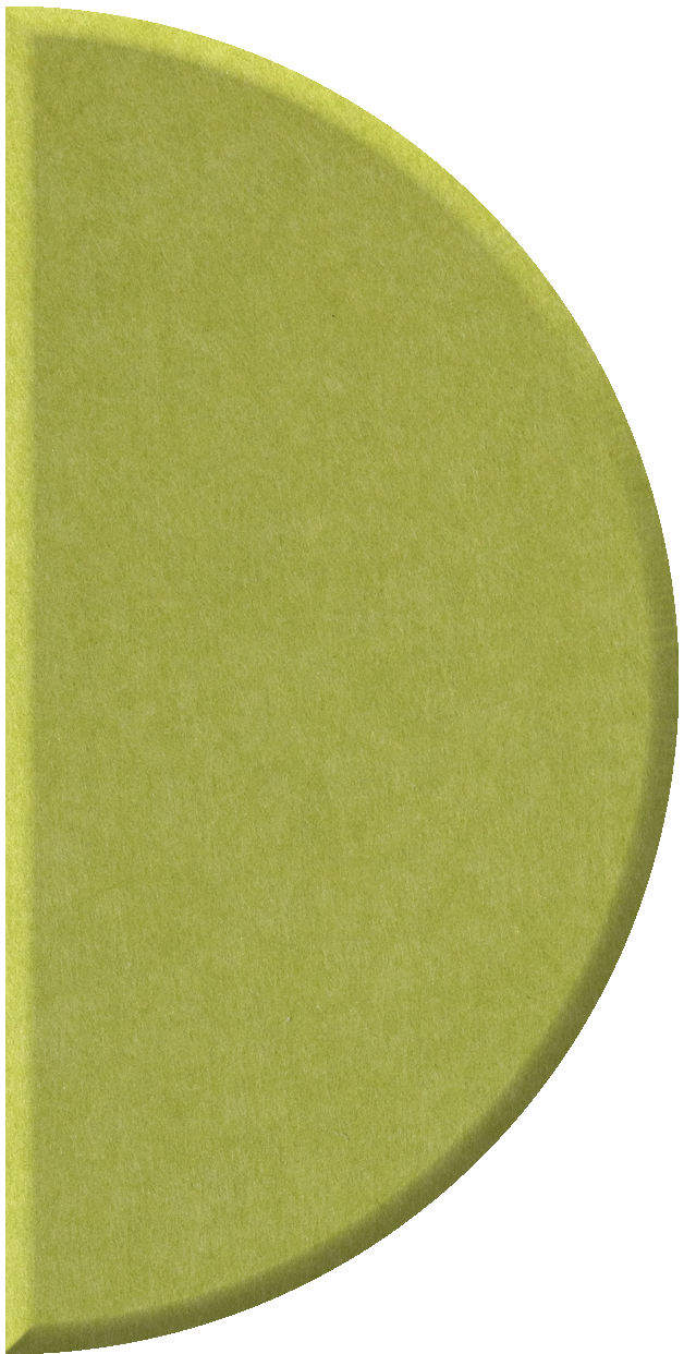 Yellow-green half circle tile with curved edge and matte finish.
