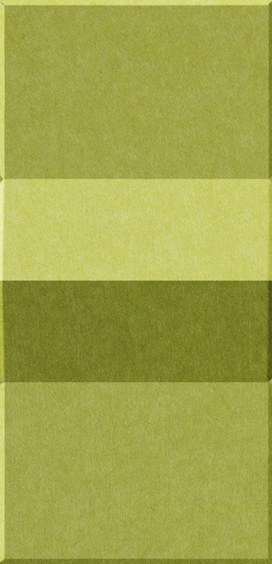 Four stacked rectangular tiles in varying shades of green and yellow with textured surfaces.