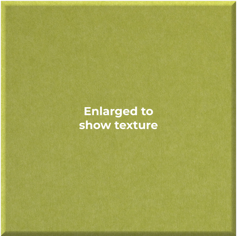 A square olive green textured surface with the centered white text 'Enlarged to show texture'.