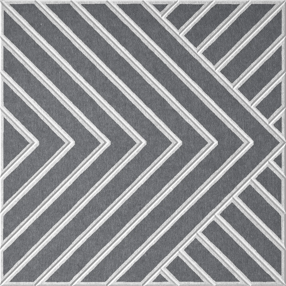 Grey sound absorbing felt tile with intersecting diagonal chevron design