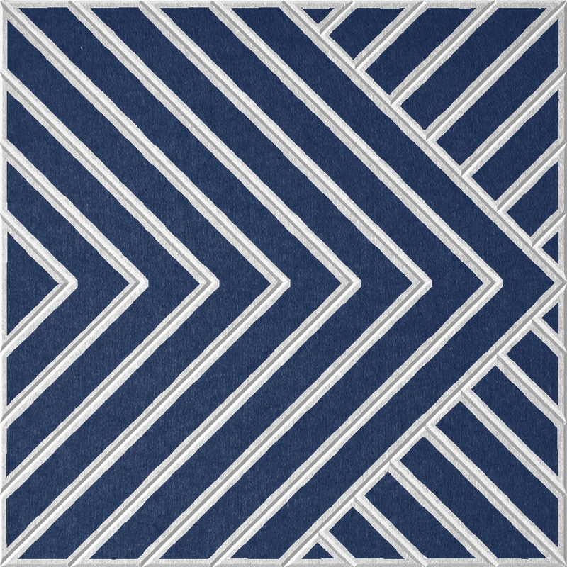 Blue acoustic felt wall tile with a bold geometric chevron pattern