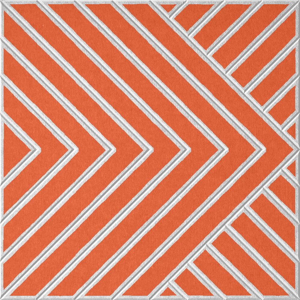 Decorative orange felt wall tile with repeating geometric arrow pattern
