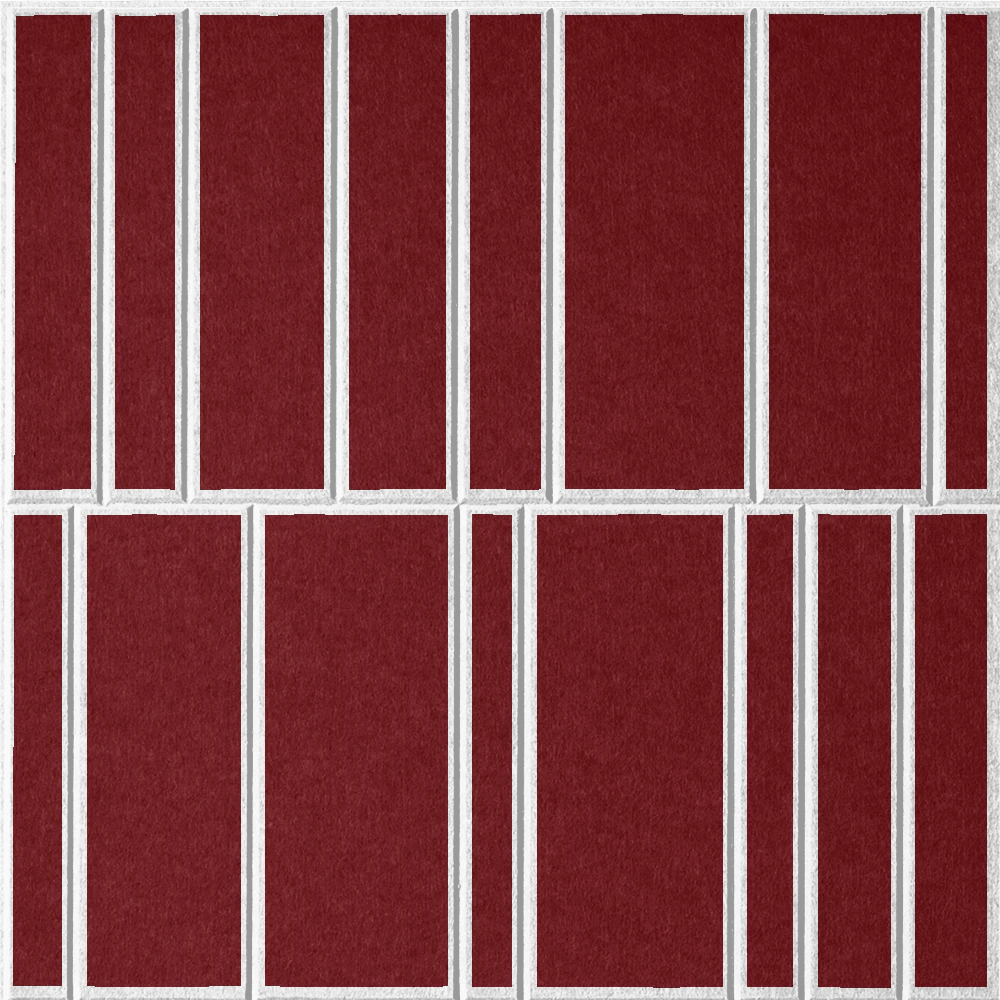 Crimson 18mm Layered Engraved Offset felt sample with white staggered vertical grooves