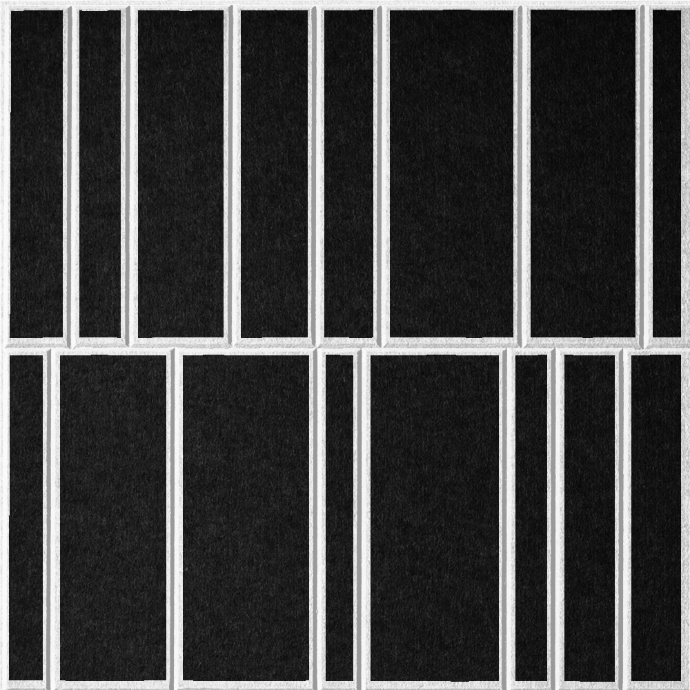 Ebony 18mm Layered Engraved Offset felt sample with white staggered vertical grooves
