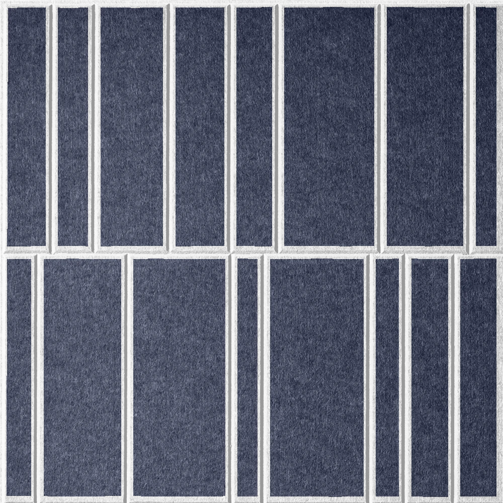 Indigo 18mm Layered Engraved Offset felt sample with white staggered vertical grooves