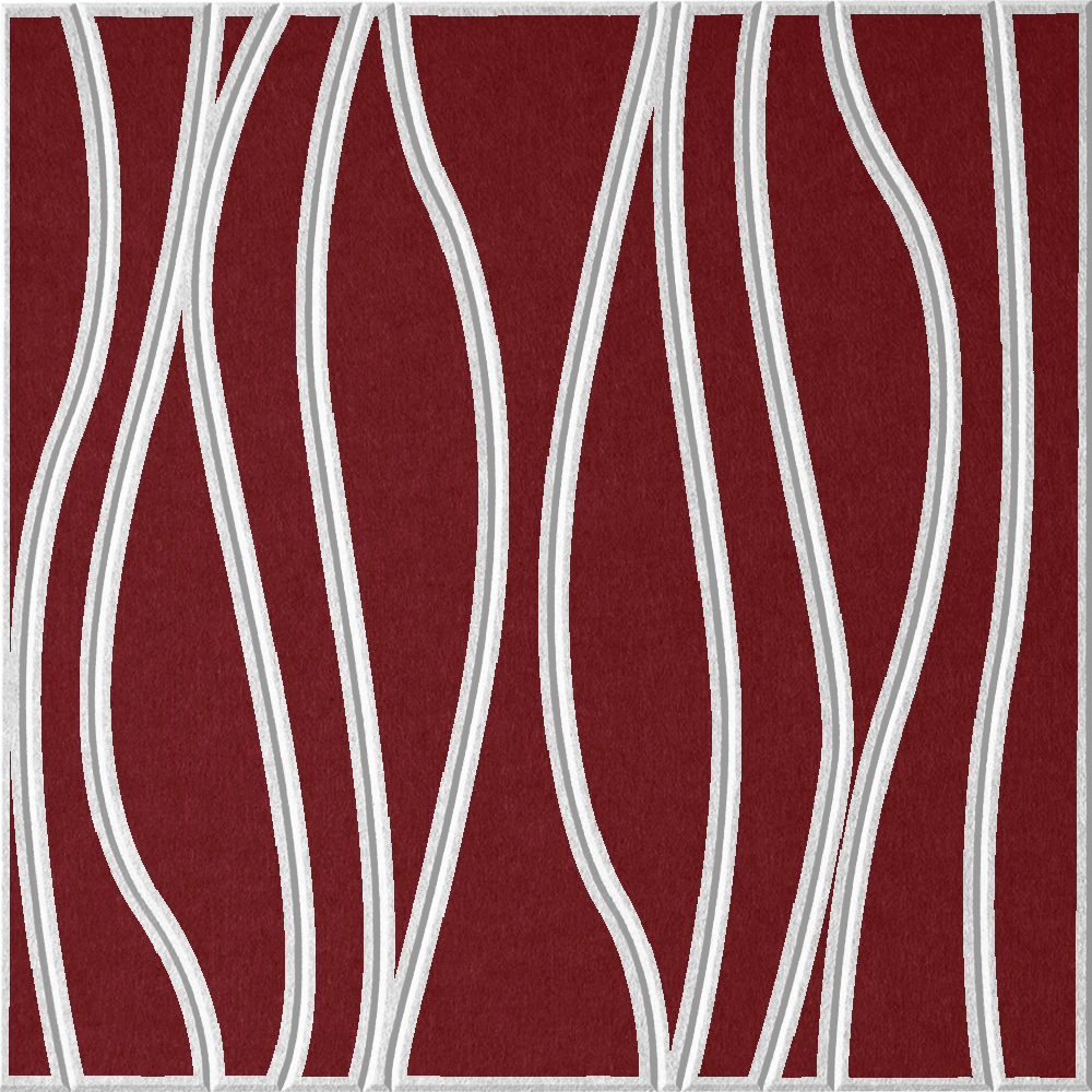 Crimson 18mm Layered Engraved River felt sample with white wavy vertical grooves