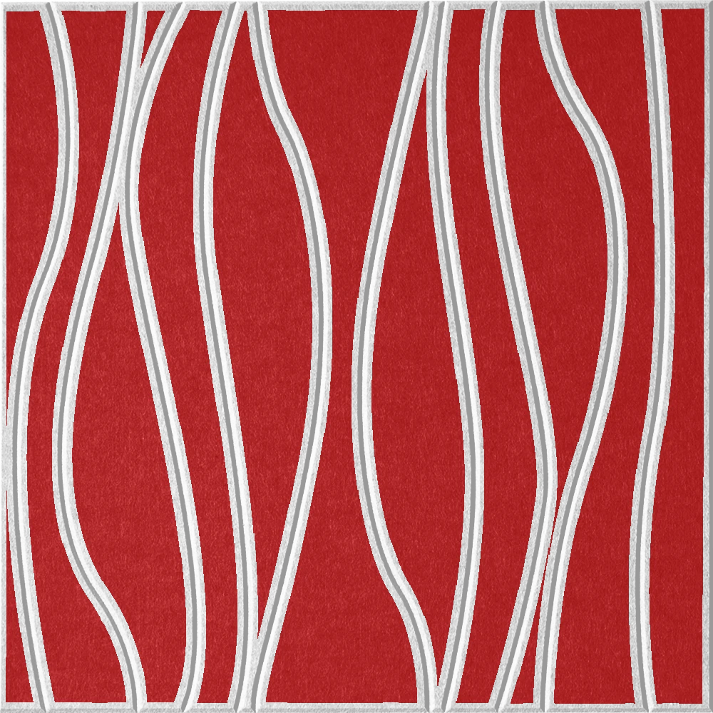 Scarlet 18mm Layered Engraved River felt sample with white wavy vertical grooves