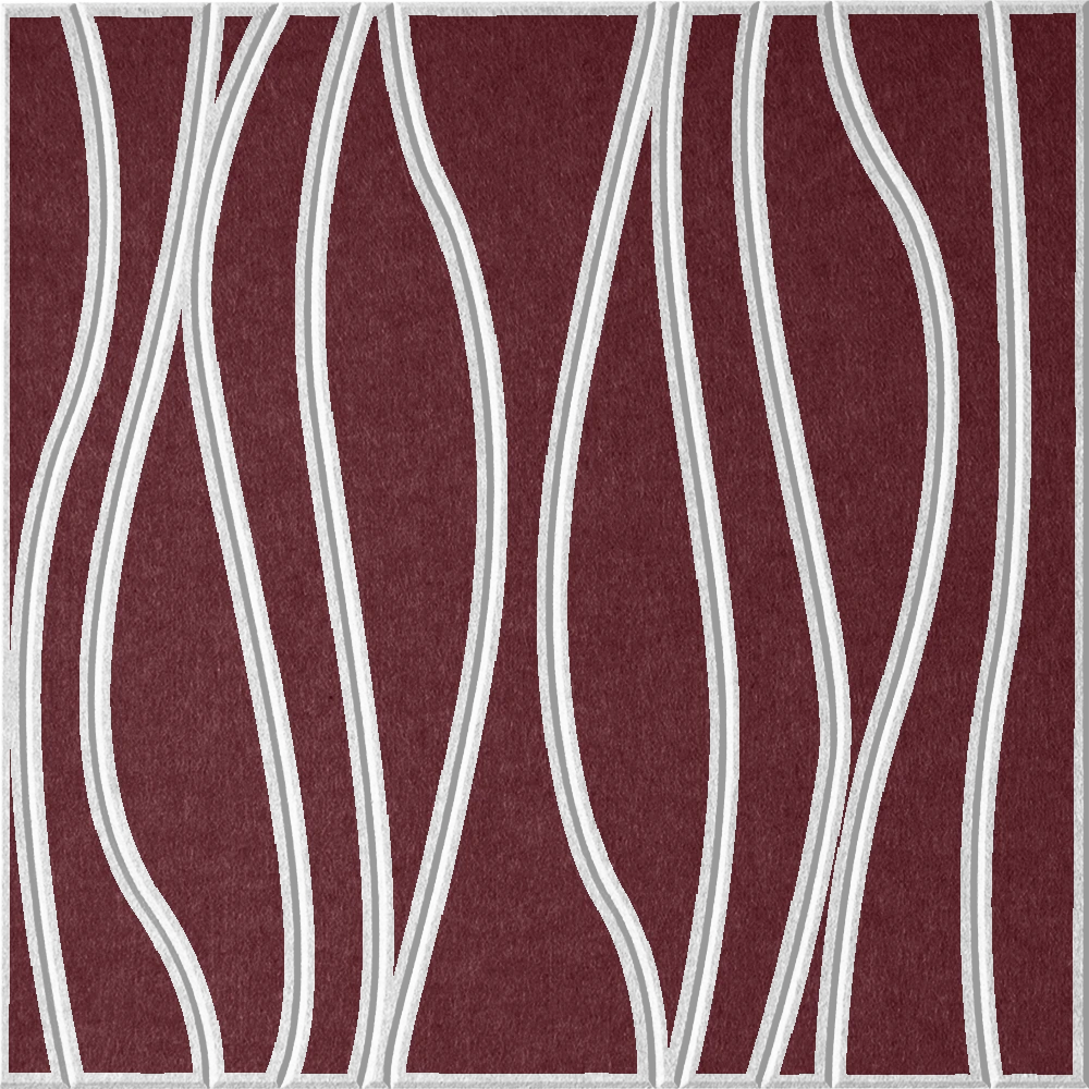 Wine 18mm Layered Engraved River felt sample with white wavy vertical grooves