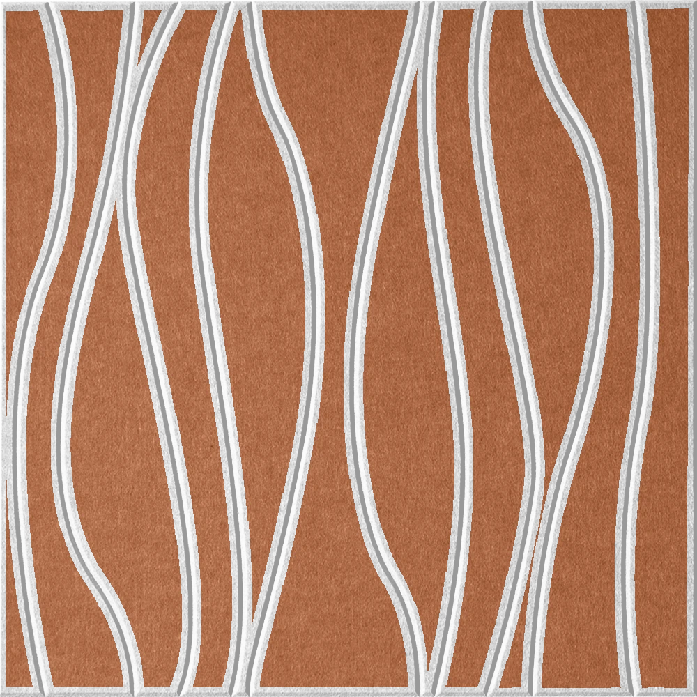 Cinnamon 18mm Layered Engraved River felt sample with white wavy vertical grooves