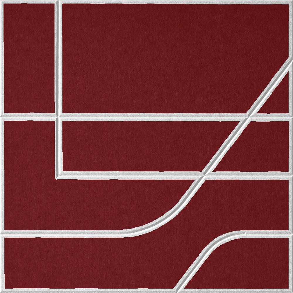 Crimson 18mm Layered Engraved Subway felt sample with white offset stepped line grooves