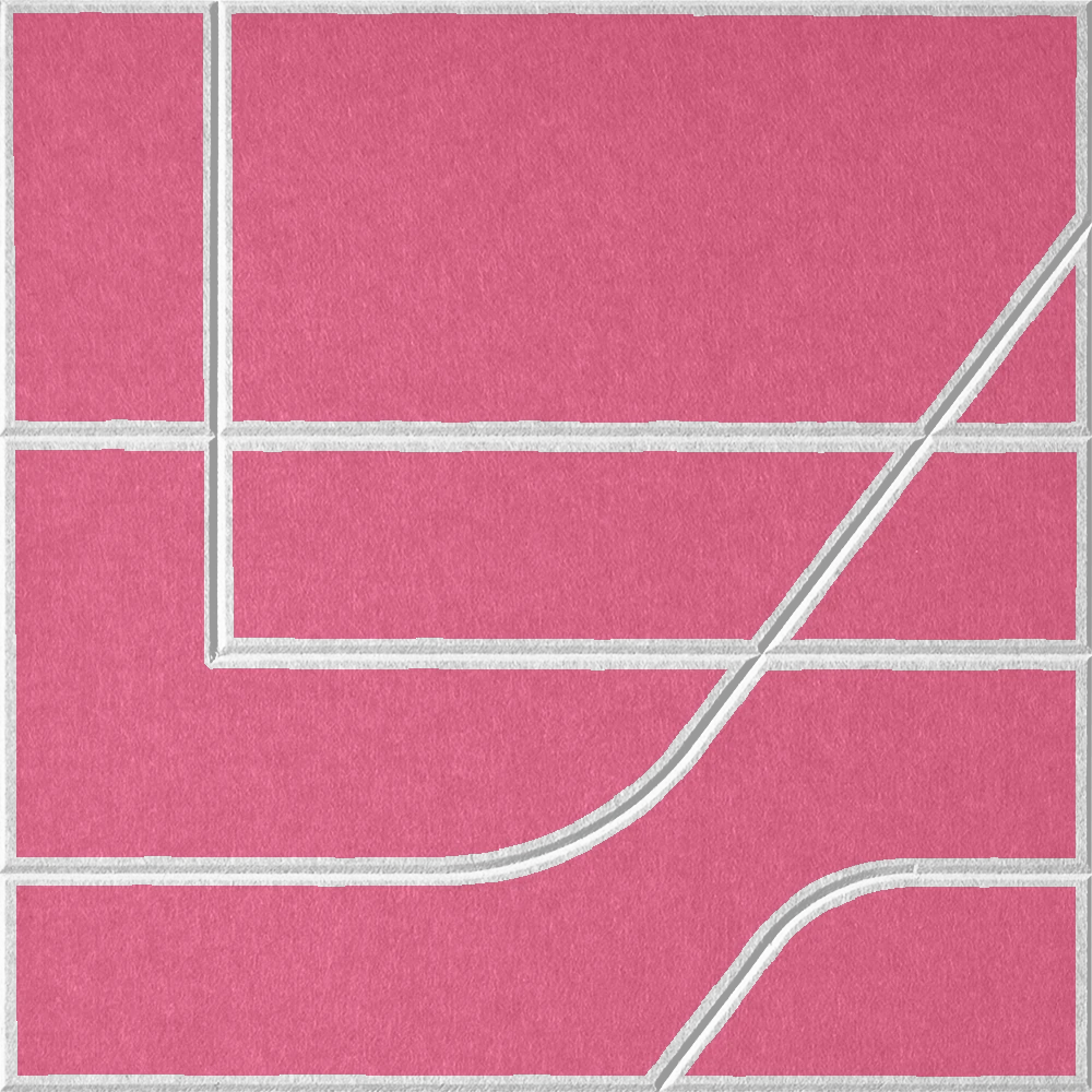 Hot Pink 18mm Layered Engraved Subway felt sample with white offset stepped line grooves