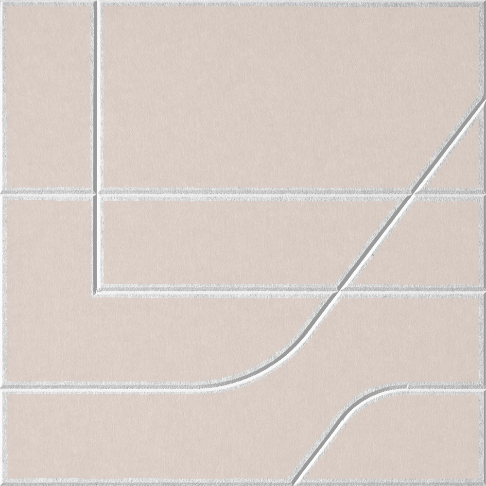 Ivory 18mm Layered Engraved Subway felt sample with white offset stepped line grooves