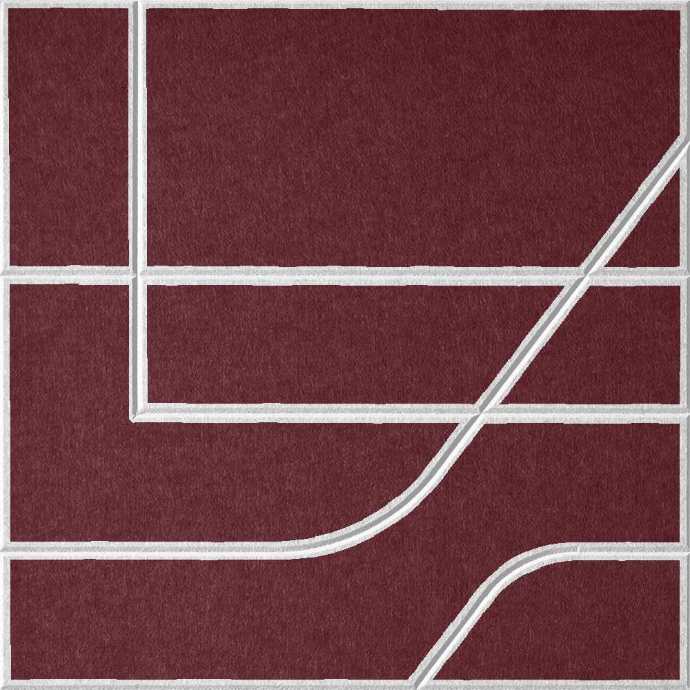 Wine 18mm Layered Engraved Subway felt sample with white offset stepped line grooves