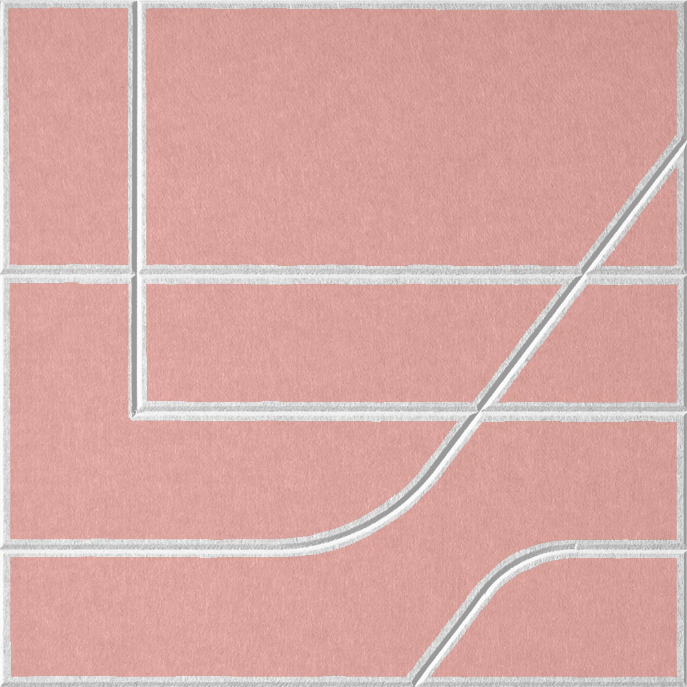 Coral 18mm Layered Engraved Subway felt sample with white offset stepped line grooves