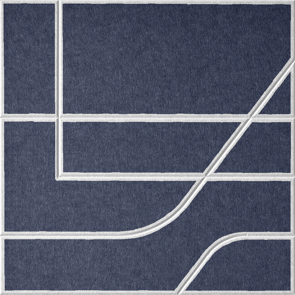 Indigo 18mm Layered Engraved Subway felt sample with white offset stepped line grooves