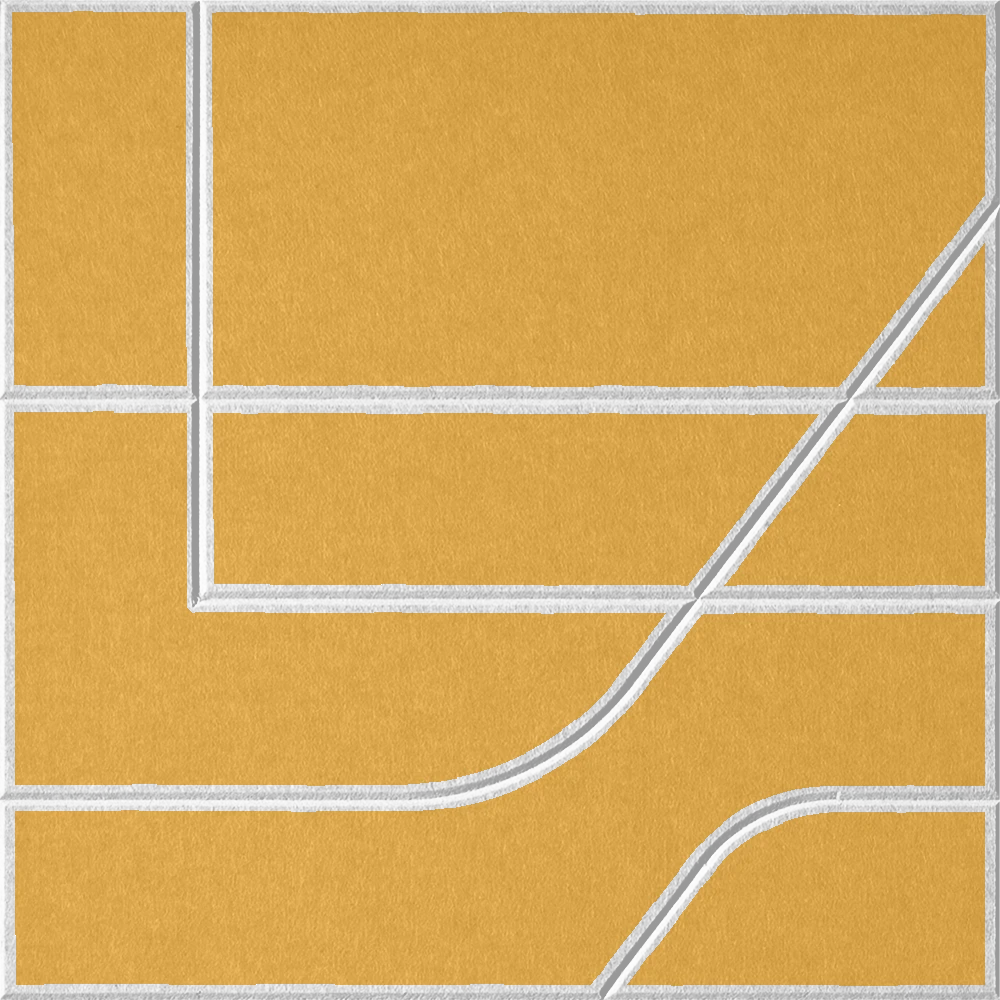 Mustard 18mm Layered Engraved Subway felt sample with white offset stepped line grooves