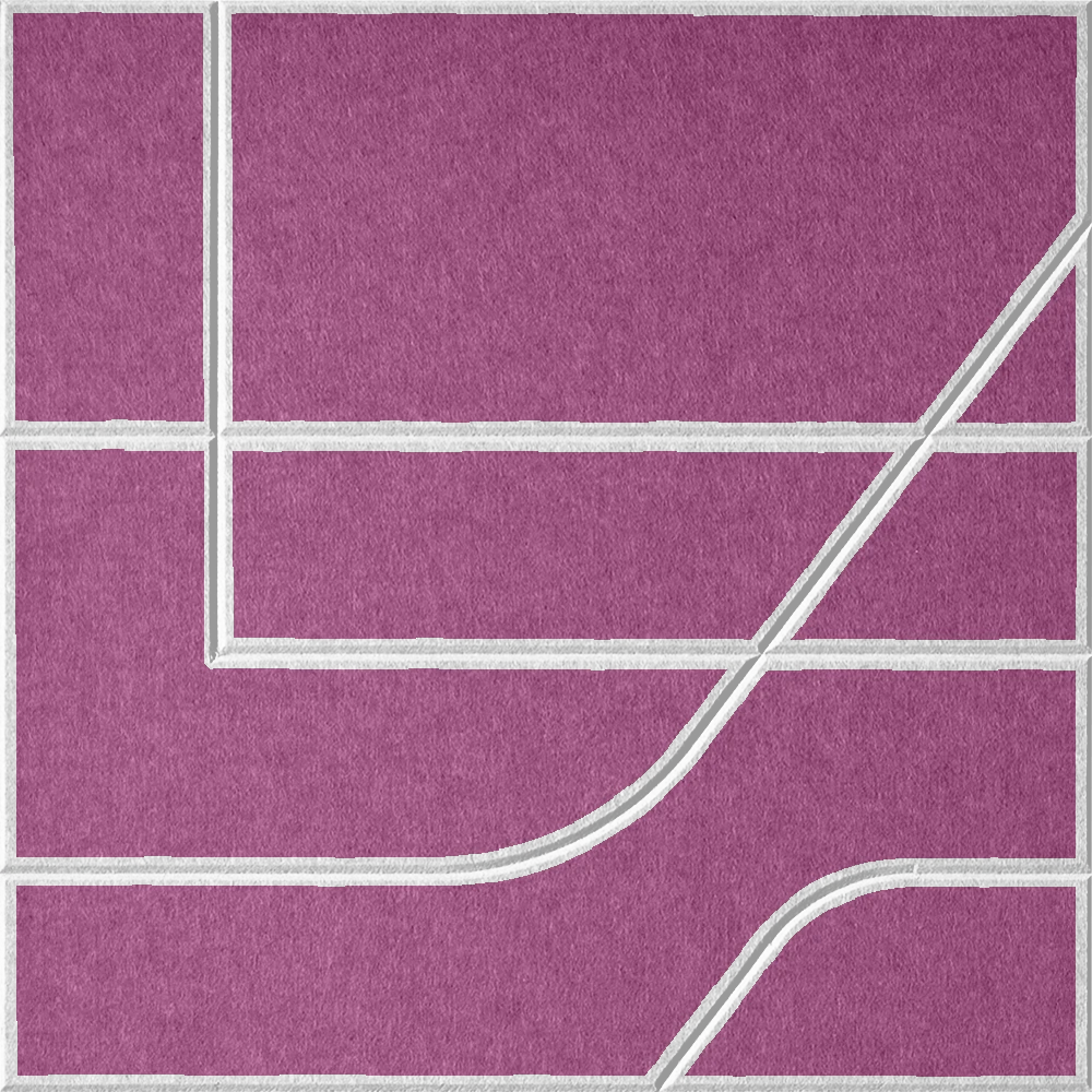 Plum 18mm Layered Engraved Subway felt sample with white offset stepped line grooves