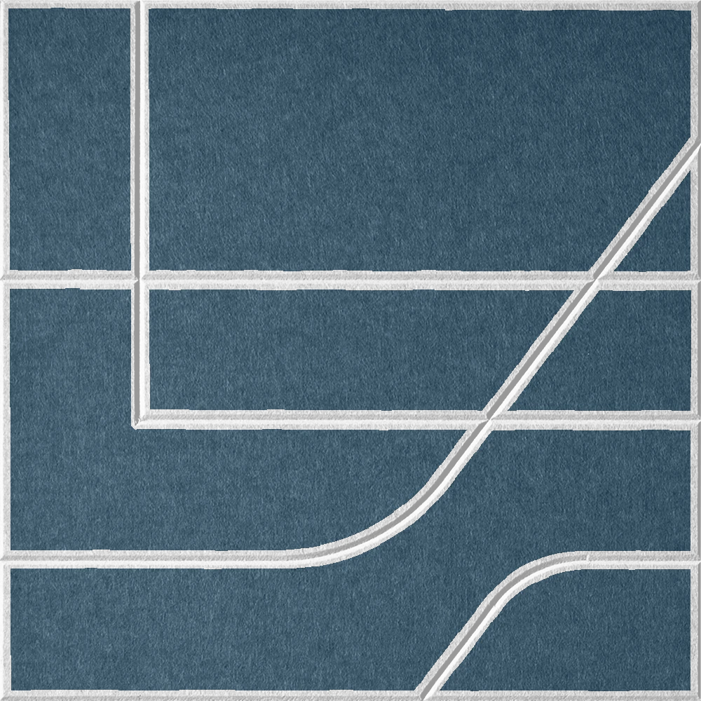 Slate Blue 18mm Layered Engraved Subway felt sample with white offset stepped line grooves