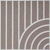 Brown-grey acoustic felt tile featuring vertical stripes and a modern curved design