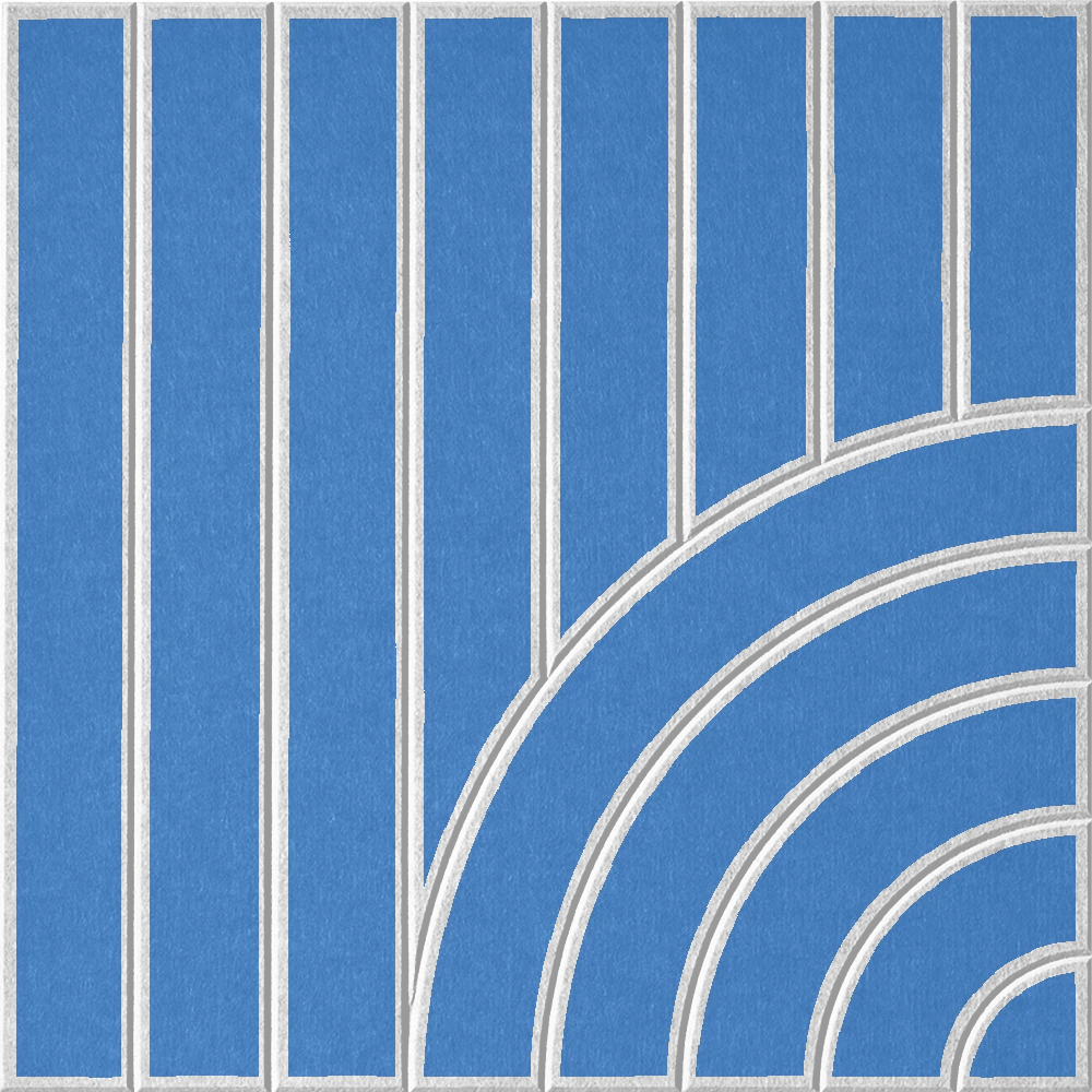 Modern bright blue acoustic wall tile with vertical lines and layered curved pattern