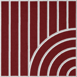 Decorative red felt wall tile featuring linear and curved geometric shapes 