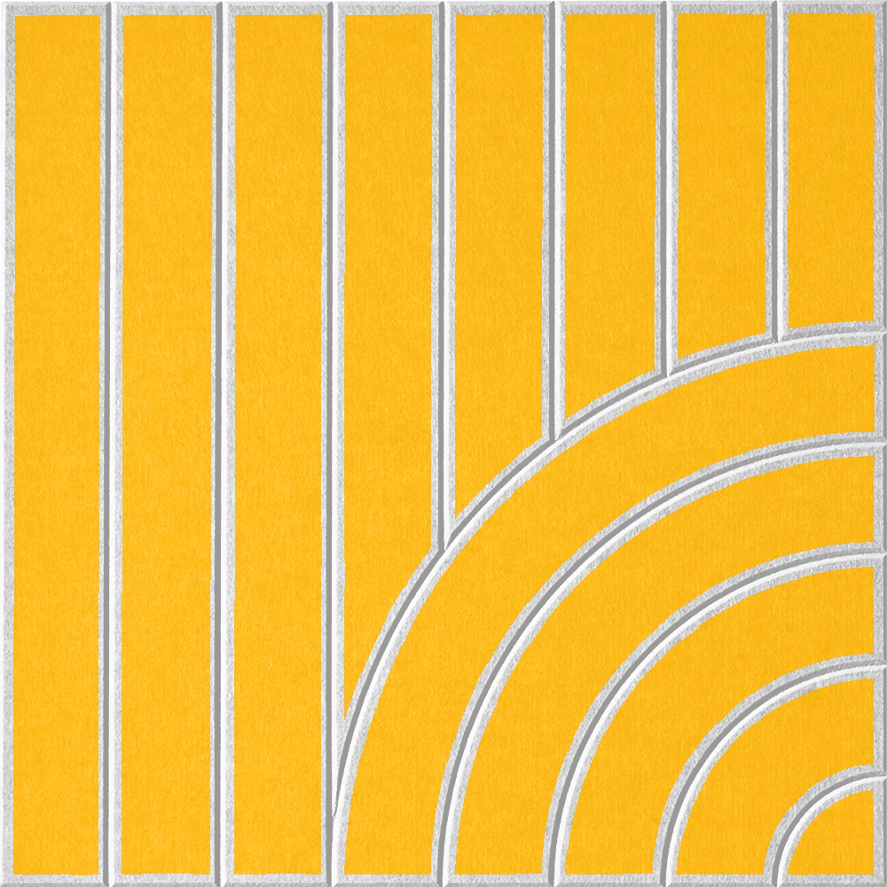 Yellow acoustic felt tile featuring vertical stripes and a modern curved design