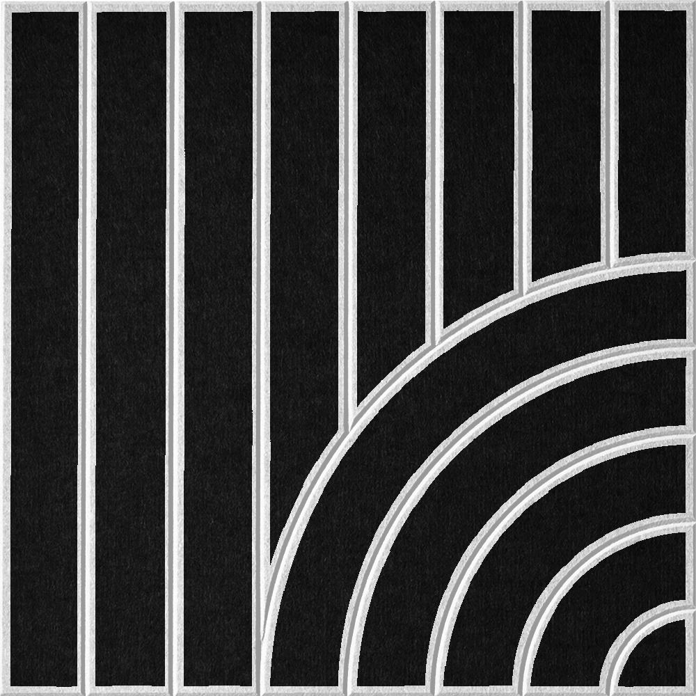 Black sound absorbing felt wall tile with geometric lines and curved arches