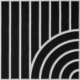 Black sound absorbing felt wall tile with geometric lines and curved arches