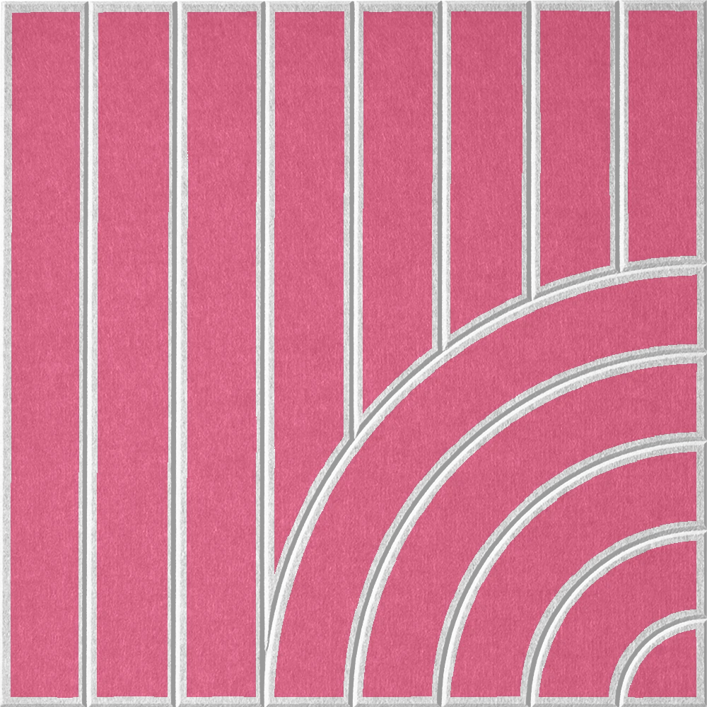 Decorative pink felt wall tile featuring linear and curved geometric shapes 
