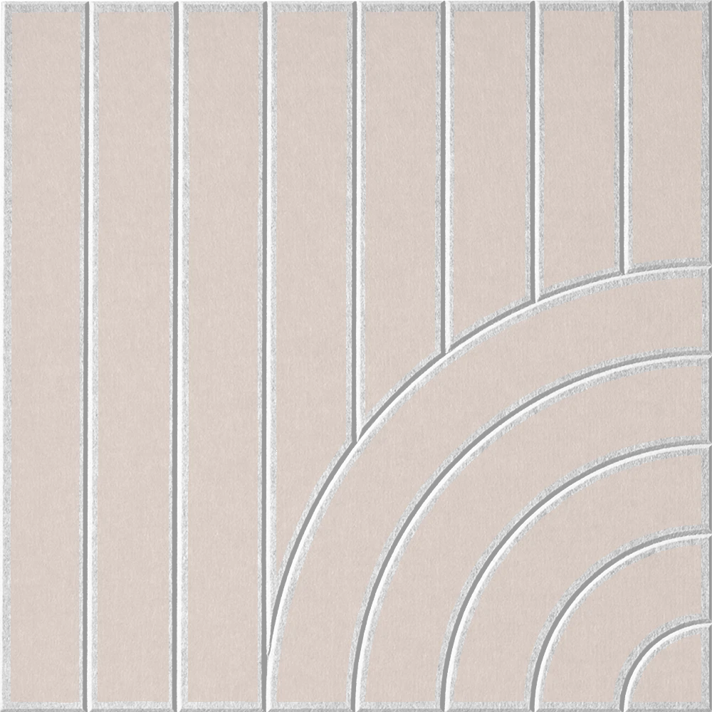Cream sound absorbing felt wall tile with geometric lines and sweeping arches