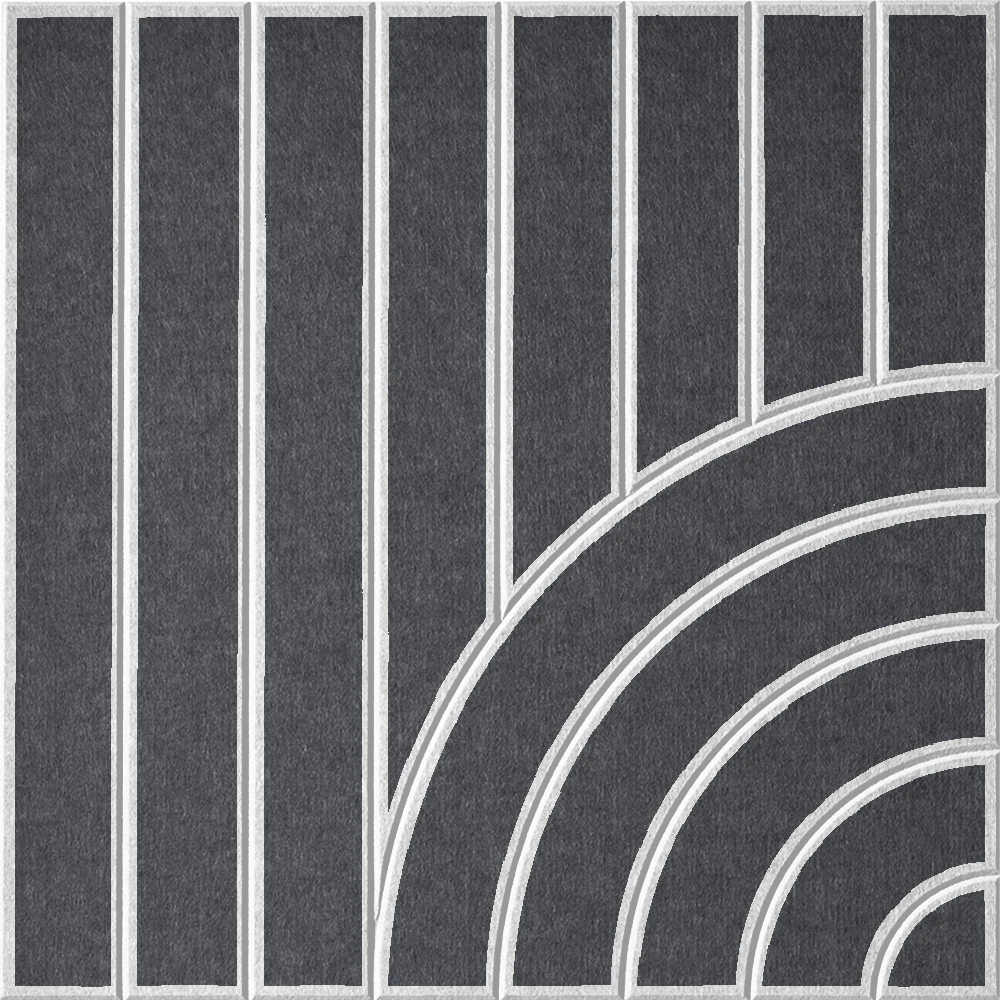 Modern grey acoustic wall tile with burial lines and layered curved pattern
