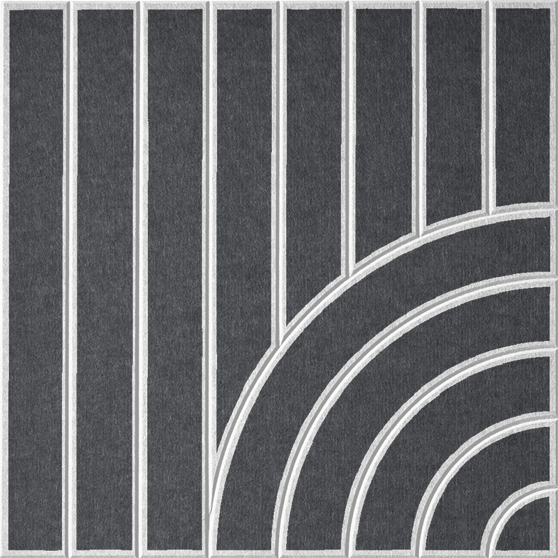 Modern grey acoustic wall tile with burial lines and layered curved pattern