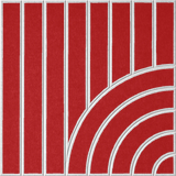 Red acoustic felt tile with vertical stripes and a modern curved design