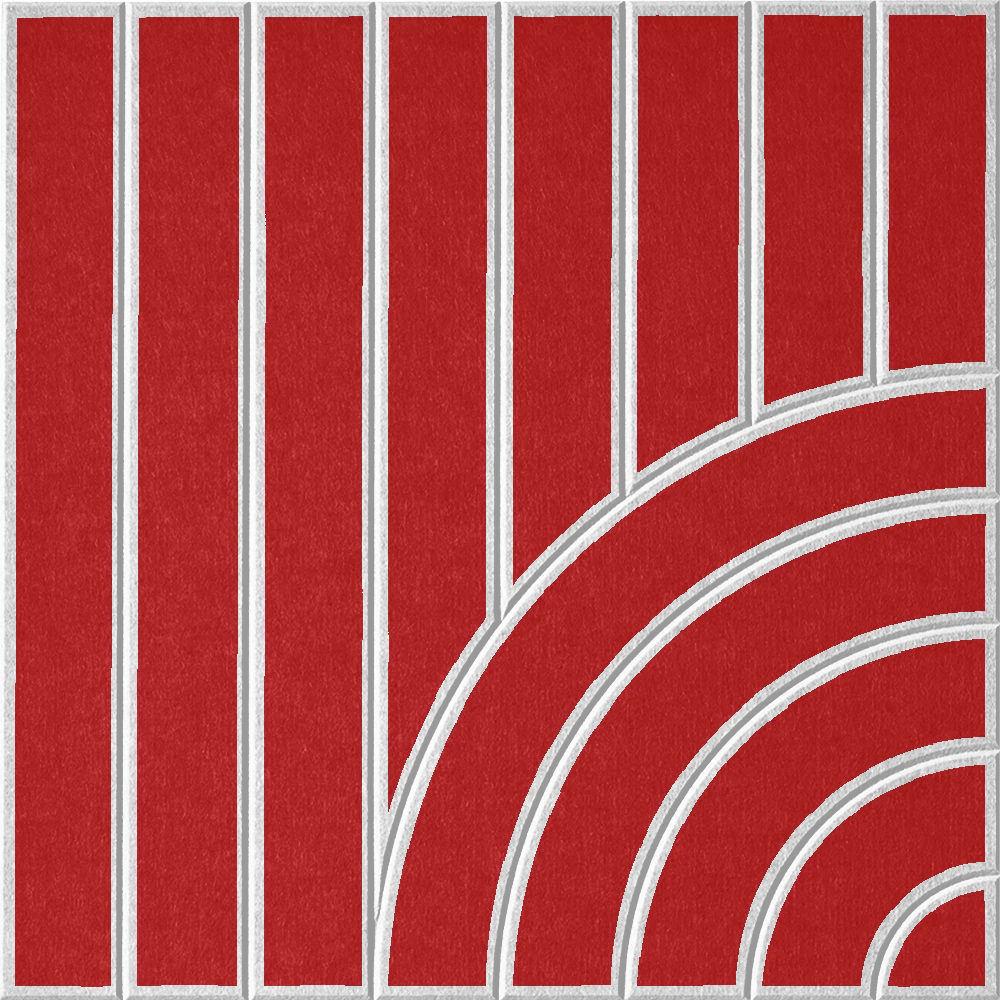 Red acoustic felt tile with vertical stripes and a modern curved design