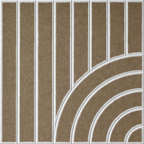Brown acoustic felt wall tile with vertical lines and a curved geometric arch pattern