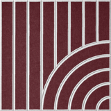 Red-purple sound absorbing felt wall tile with geometric lines and sweeping curves