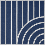 Blue acoustic felt tile featuring vertical stripes and a modern curved design