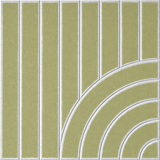 Soft green sound absorbing felt wall tile with geometric lines and sweeping arches