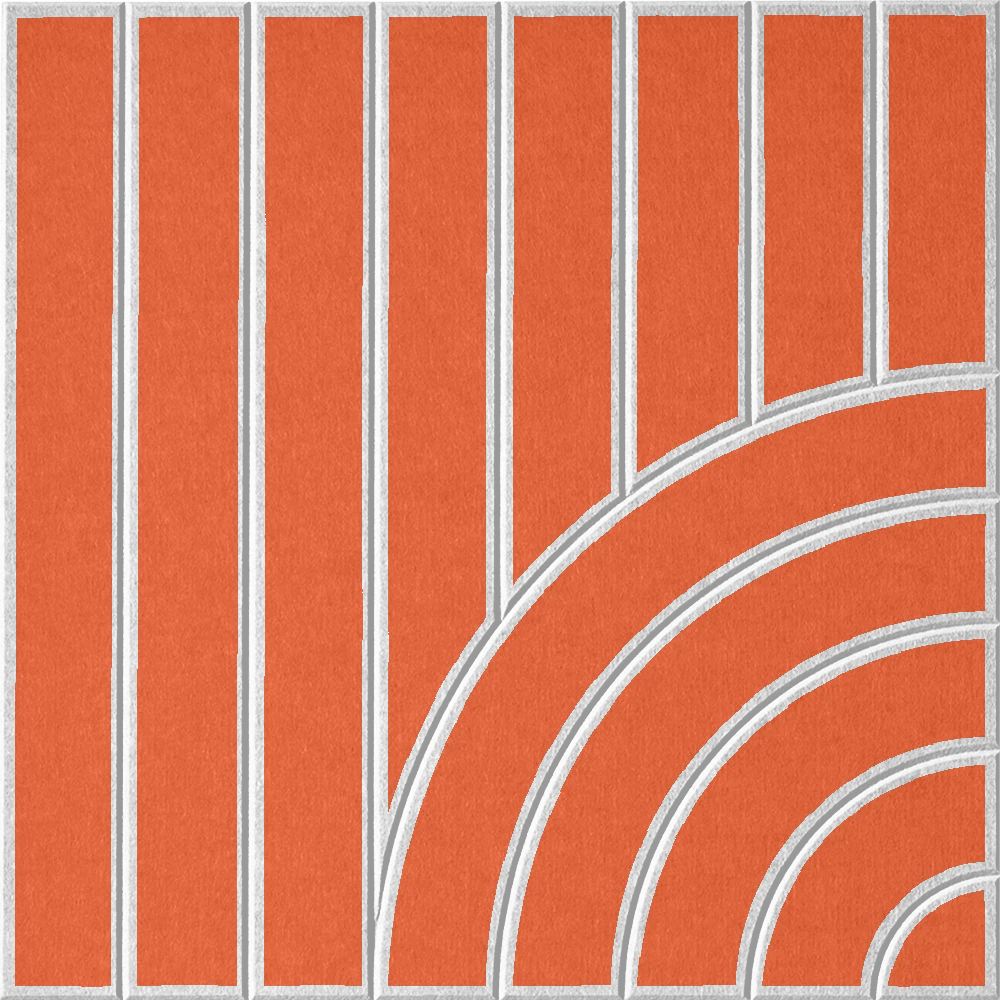 Modern orange acoustic wall tile with vertical Ines and layered curved pattern
