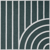 Blue-green sound absorbing felt wall tile with geometric lines and sweeping arches