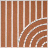 Decorative orange felt wall tile featuring linear and curved geometric shapes