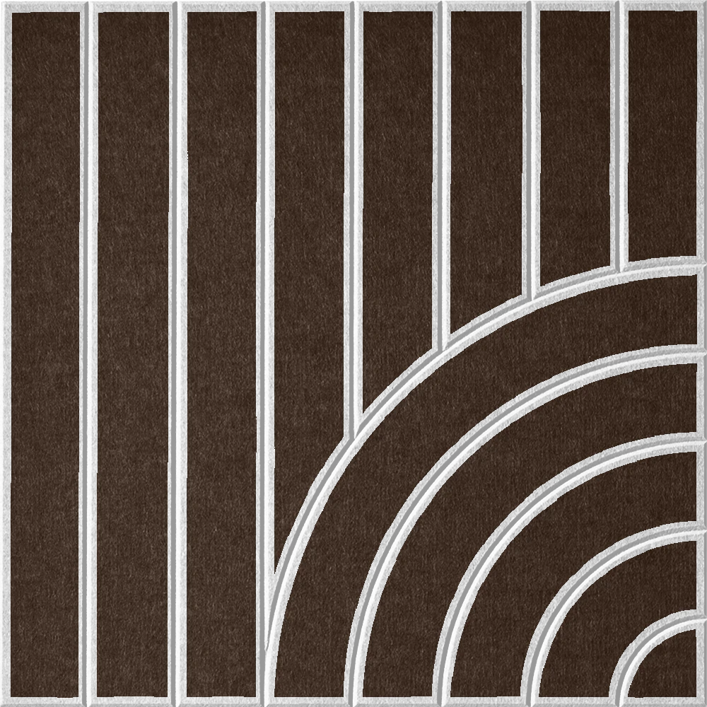 Brown acoustic felt tile featuring vertical stripes and a modern curved design 