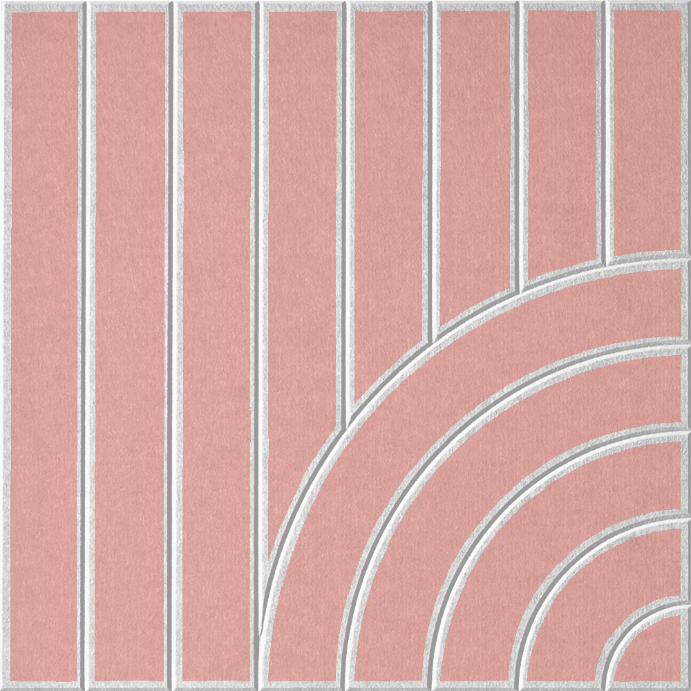 Light pink sound absorbing felt wall tile with geometric lines and sweeping arches