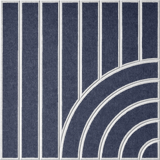 Blue acoustic felt tile featuring vertical stripes and a modern curved design