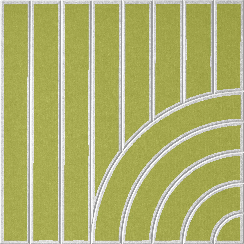 Modern bright green acoustic wall tile with vertical lines and layered curved pattern