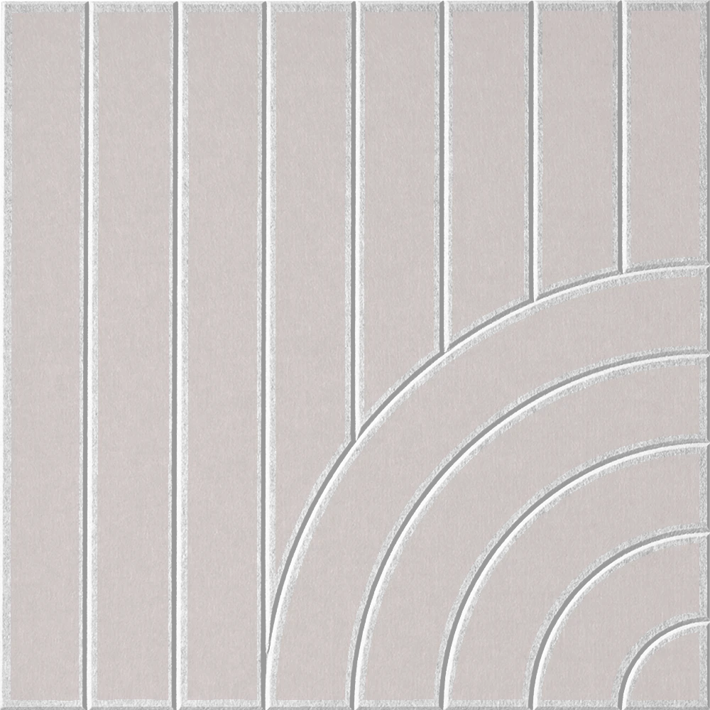 Decorative cream felt wall tile with linear and curved geometric shapes