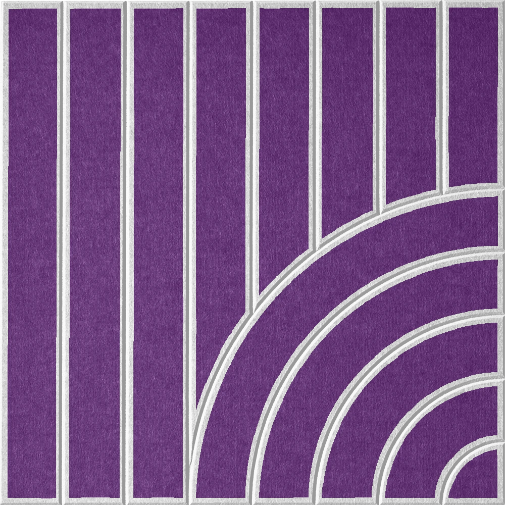 Purple acoustic felt tile featuring vertical stripes and a modern curved design 