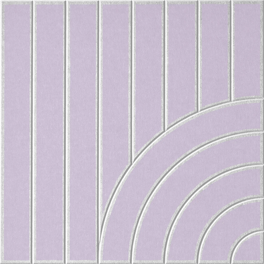 Light purple sound absorbing felt wall tile with geometric lines and sweeping arches