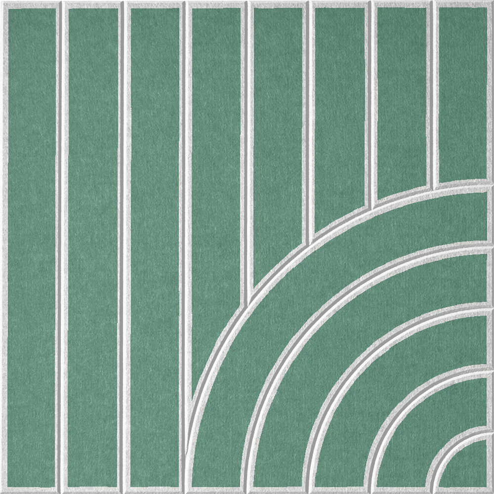 Soft green acoustic felt tile with vertical stripes and a modern curved design