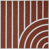 Dark orange sound absorbing felt wall tile with geometric lines and sweeping arches